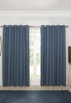 Cosmos (Blackout) Eyelet, Denim - Ready Made Curtains